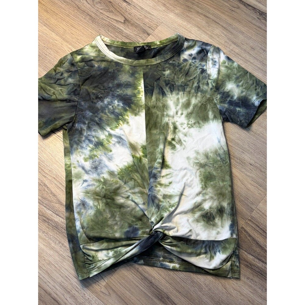 Extra Small XS Rue 21 Front Tie Green Black White Tie Dye Short Sleeve Shirt
